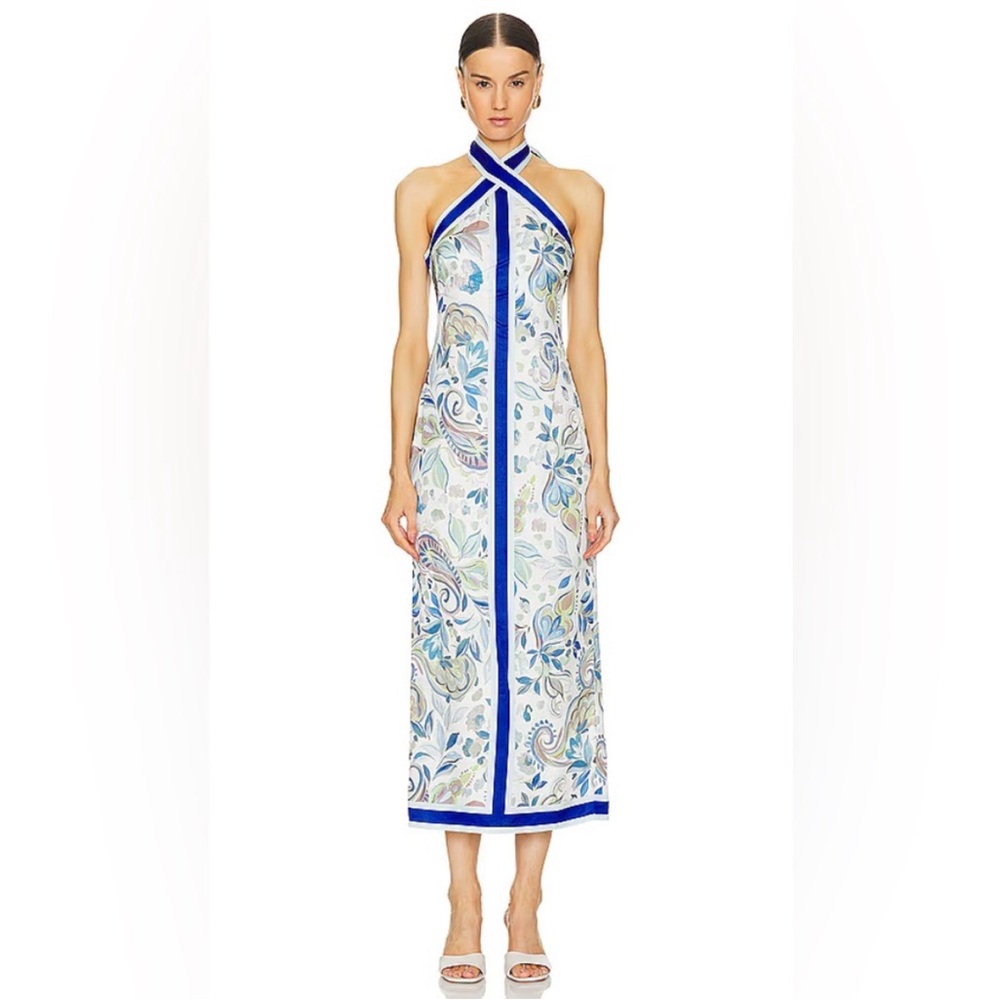 Chic Blue and White Floral Midi Dress